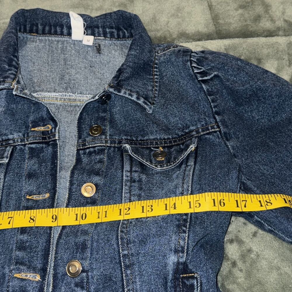 Elan Denim Jacket Women's Medium Blue Piper Puff Sleeve Long Sleeve Button Front - Picture 5 of 8